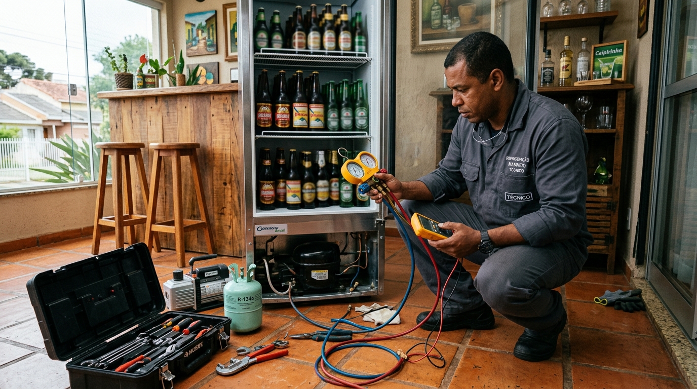 Técnico de conserto de cervejeira em residência em Guarulhos‑SP