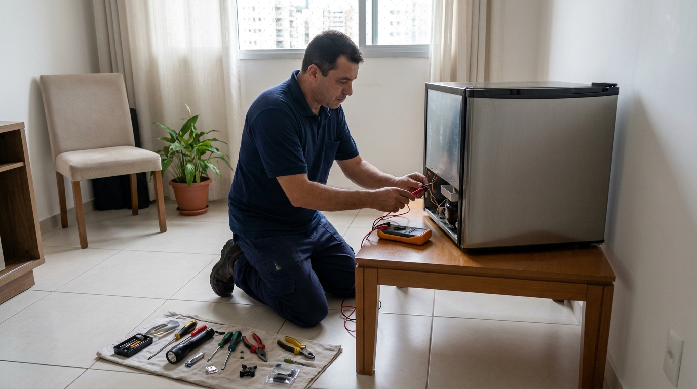 Técnico de conserto de frigobar em residência em Guarulhos‑SP